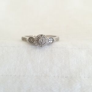 Vintage JD Sterling Silver Diamond Cluster Wedding Ring